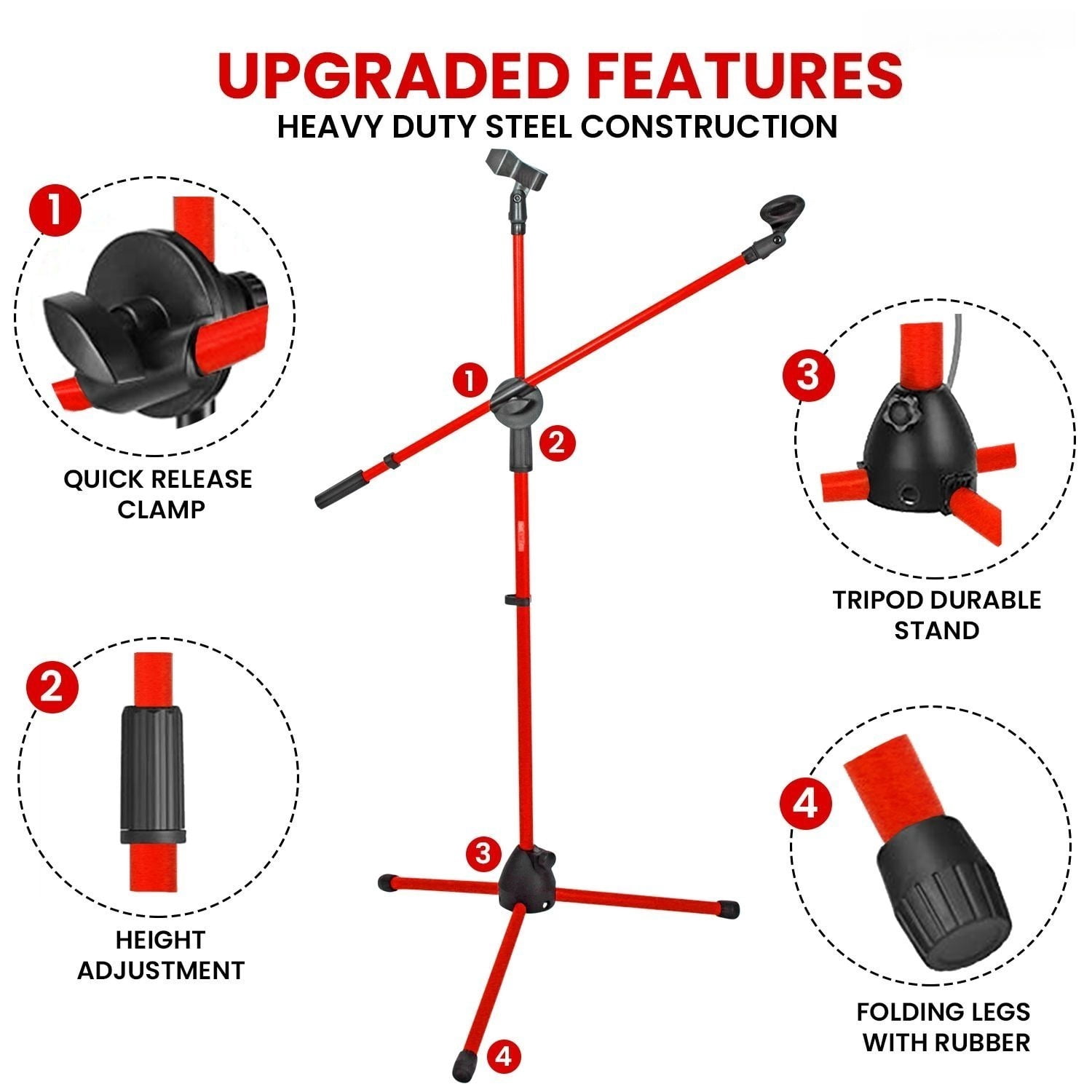 Floor-standing Microphone Stand, Universal Adjustable Tripod Microphone Arm Support, Capable of Holding 2 Microphones, with Adjustable Height. Applicable To Concerts and Recording Studios