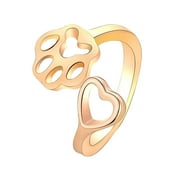 Fiaya Women Paw Print Love Heart Ring, 1pc Dog Cat Claw Open Adjustable Ring, Jewelry Gift for Women Pet Loving Holiday Party Accessories (Rose Gold)