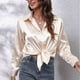 thumbnail image 2 of Camisa de Manga Larga Nikou para Mujer de Satén y Seda Color Champán Talla M, 2 of 8