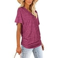 thumbnail image 5 of RYRJJ Womens Summer T Shirts Short Sleeve V Neck Basic Tops with Side Shirring Ruched Loose Fit Blouse Shirts(Hot Pink,XL), 5 of 8