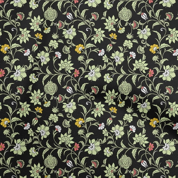 oneOone Polyester Spandex Black Fabric Asian Pottery Floral Quilting Supplies Print Sewing Fabric By The Yard 56 Inch Wide
