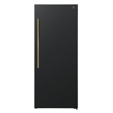 Forno Maderno 28-Inch Convertible Freezer/Refrigerator in Black with Antique Brass Handle, 13.6 cu.ft. Right Swing