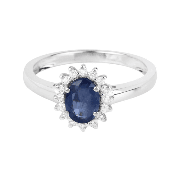 Genuine 10K Blue Sapphire Diamond Halo Ring