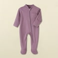 thumbnail image 2 of Ltctricy Unisex Baby Footed Jumpsuits Newborn Infant Long Sleeve V Neck Zip up Cotton Rompers One Piece Outfits(Purple,12-18 Months), 2 of 3