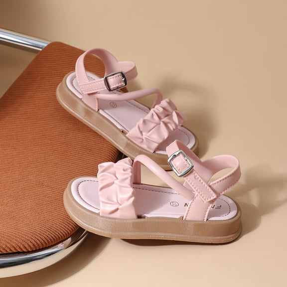 Toddler Girls Ruched Strap Sandals Open Toe Adjustable Buckle Girls Shoes