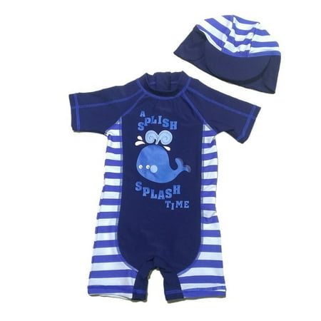 2 Pcs/Set Children Boy Cute Cartoon Whale Swimsuit One Piece Swimsuit + Hat whale 3#(recommended age 1-2 years