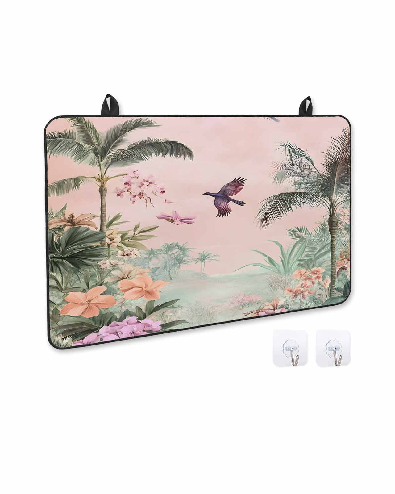 nqOlkjepod Large Induction Cooktop Protector Mat 36"x21", Vintage Pastoral Stove Top Covers for Electric Stove, Farmhouse Botanical Tree Birds Pink Green Stove Burner Cover Mats Stove Cover