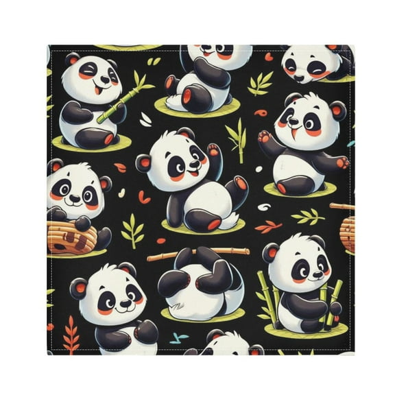 JSTEL Cute Panda Cartoon Cloth Napkins Set of 1, 20x20 Inch Washable and Reusable Napkin for Decoupage Dinner Party Everyday Use