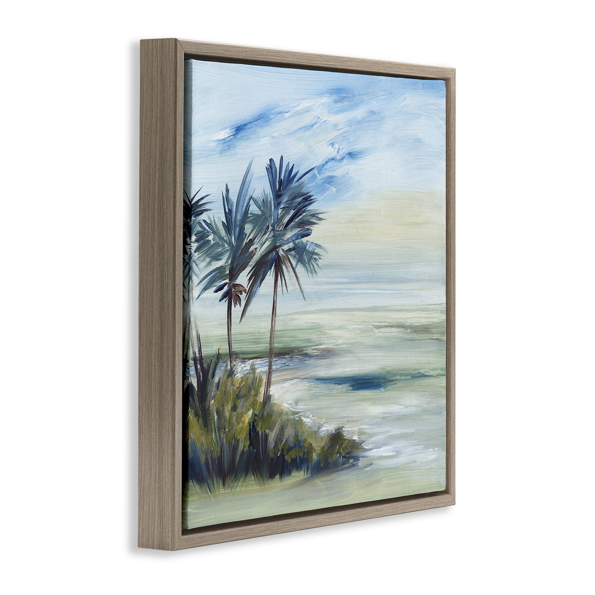 Stupell Industries Windy Palm Trees Nautical & Beach Painting Brown Floater Framed Canvas Art Print Wall Art, 25 x 25