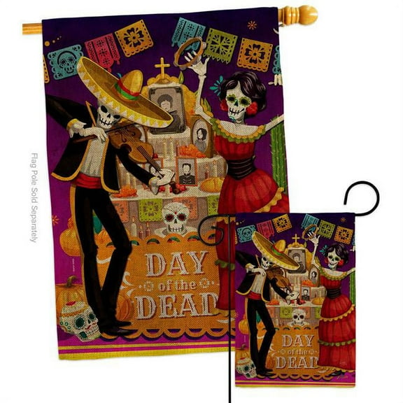 Breeze Decor S120260-DB La Baile de Los Muertos Falltime Day of Diad 28 x 40 in. Double-Sided Decorative Vertical House Flags Set for Decoration Banner Garden Yard Gift