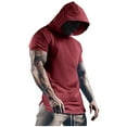 thumbnail image 3 of DDAPJ pyju Mens Short Sleeve Workout Hoodies Lightweight Athletic Hoodie Shirt Solid Casual Sports Hooded T-shirts Wine XXXL, 3 of 7