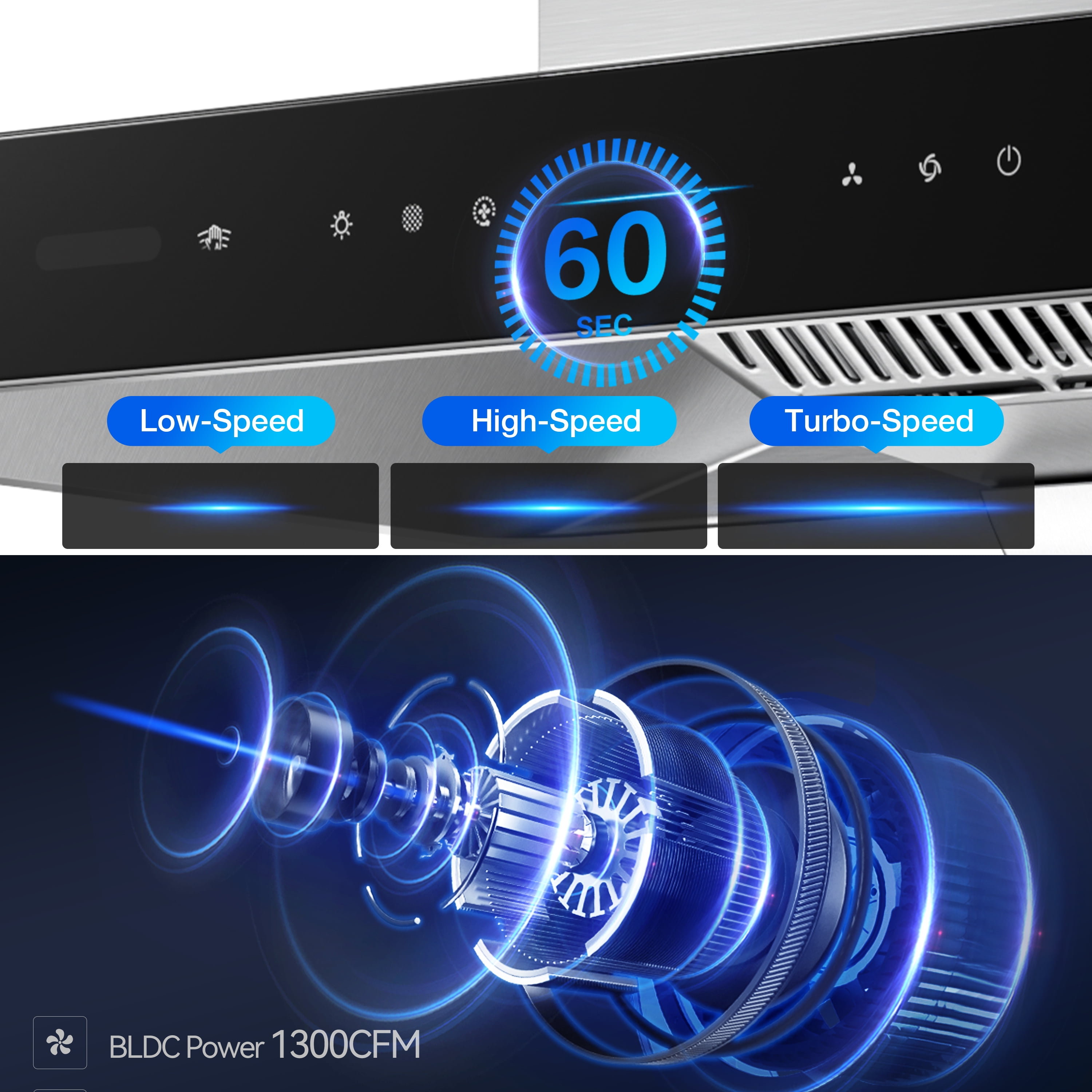 ROBAM 30" Wall Mount Range Hood 86H1S, 1300 CFM Smart Kitchen Vent Hood, Gesture Sensing/ Auto-Adjust Speed Control/ R- Link System/ Cleaner Airflow, Ducted/Ductless Convertible