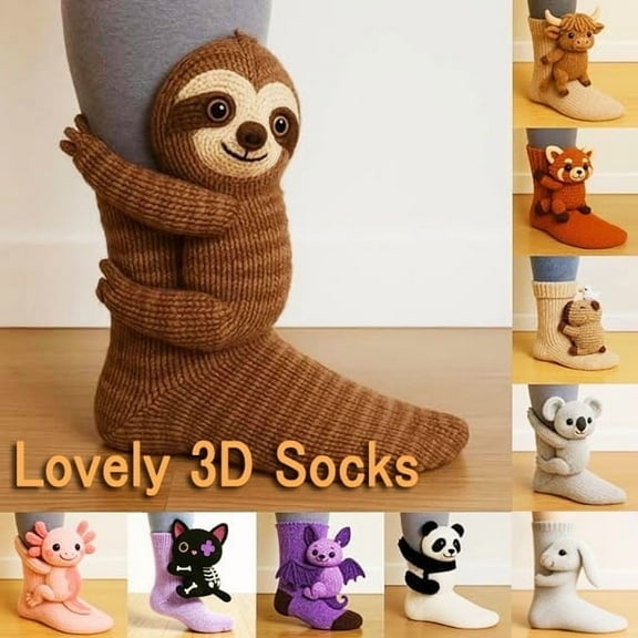 CYBIBO 3D Knit Animal Socks Fall Winter Novelty Animal Hug Sock Hand Crocheted Thickened Warm Socks for Winter Unisex , Funny Christmas Socks Gifts for Women Men, Sloth