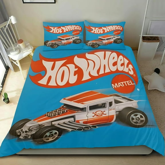 Hot Wheel Themed Bed Sheet Set Three Piece Set 53x79 Inches Comfortable And Skin Friendly Unique Design Creating A Star Studded Night