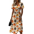 thumbnail image 2 of Womens Halloween Dresses Spider Webeb Skeleton Short Sleeve Horror Midi Dresses Moon Bat V Neck Spooky Dresses, L, 2 of 5