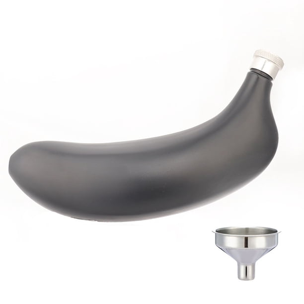 Petaca con forma de plátano de acero inoxidable de 5 oz/150 ml con embudos, bote de licor a prueba de fugas