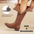 thumbnail image 4 of LOVE STEETLY Women's Knee High Low Heel Riding Boots, Side Zipper Round Toe Faux Leather Casual Comfort Versatile Boot, 4 of 6
