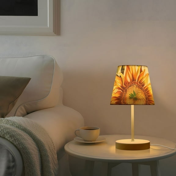 Sunflowers with Bamboo Desk Lamp 3 Color Modes LED Table Lamp Nightstand Reading Light for Bedroom Living Room