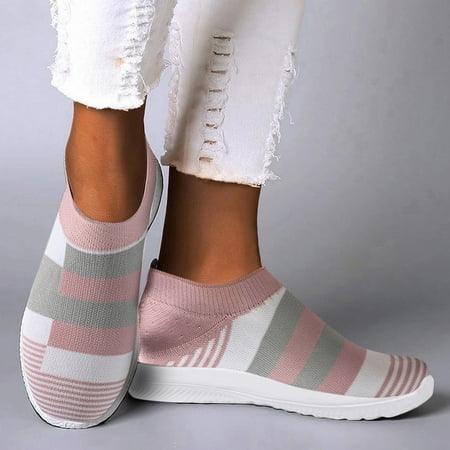 

Aayomet Womens Sneakers Works On Shoes Running Breathable Casual Mesh Slip Sock Walking Women Shoes Women s Pink 10