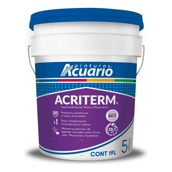 Cubeta De Impermeabilizante Acriterm Acuario 19 Litros Blanco Mate 5 Años