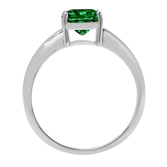 2.5 ct Cushion Cut Simulated Emerald Solitaire Engagement Ring for Women in 18K White Gold
