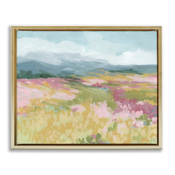Stupell Industries Eclectic Abstract Meadow Flowers Gold Floating Frame Canvas Art, 21 x 17, by June Erica Vess