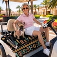 thumbnail image 3 of Golf Cart Seat Covers for 2 Seater,Orange Teal Botanical Microfiber Cart Seat Towel Blanket,Boho Ethnic Geometric Black Absorbent Breathable Non Slip Bench Seats Protector for Golf Course 51"x31", 3 of 9