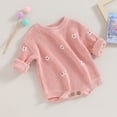 thumbnail image 3 of Okbabeha Baby Girl Chunky Sweater Knit Oversized Sweatshirt Romper Onesie Embroidery Crewneck Pullover Tops for Newborn, 3 of 7