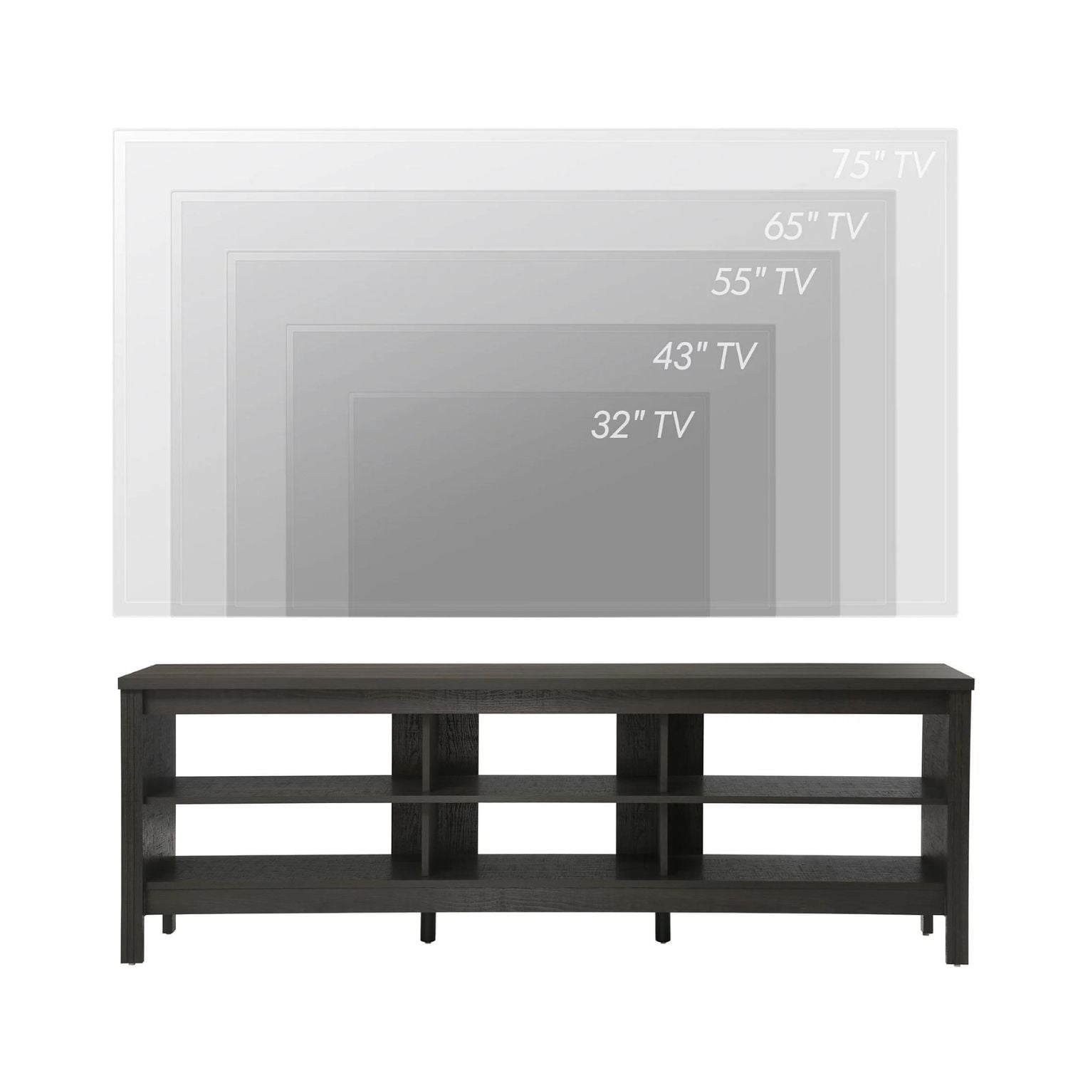 WAMPAT Black TV Stand for 75+ inch TV, Classic TV Cabinet with 6 Cubby for Living Room