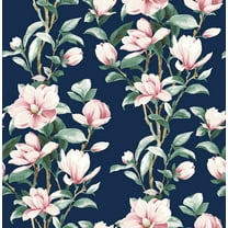 NextWall Navy & Blush Magnolia Trail Peel and Stick Wallpaper
