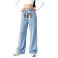 thumbnail image 3 of Shadoumai Letter Print Girls Casual Wide Leg Pants Loose Fit Lightweight Knit Sweatpants Comfortable Trousers For Teen Youth Children Fashion Daily Wear,Uniform Pants for Girls 12-13 Years, 3 of 5