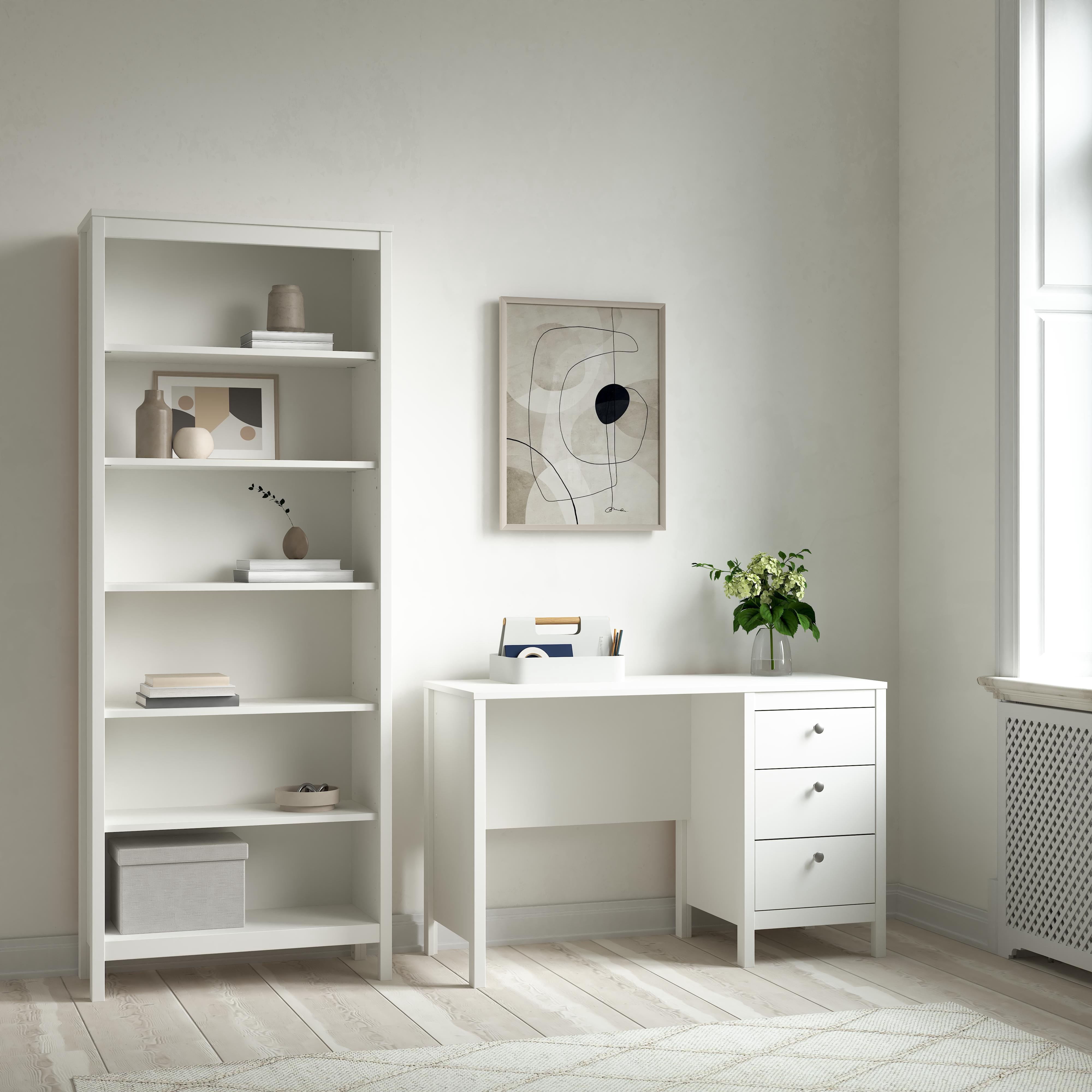 Tvilum Madrid 2-Piece Home Office Set with Desk and Bookcase, White