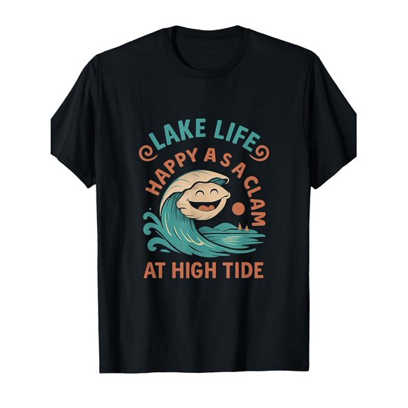 Happy As A Clam Beach Themed Lightweight Cotton Unisex T-Shirt D1058, up to Size 5XL