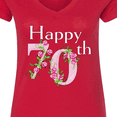thumbnail image 4 of Inktastic Happy 70th Birthday with Roses Women's V-Neck T-Shirt, 4 of 5