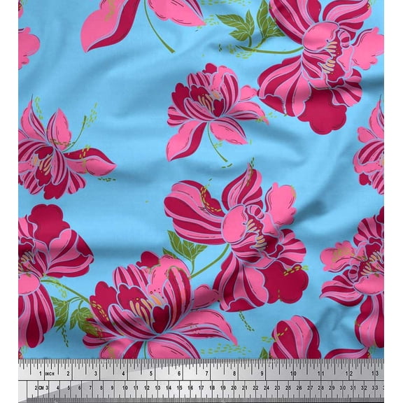 Soimoi Cotton Cambric Fabric Dot & Floral Artistic Print Fabric by The Yard 56 Inch Wide