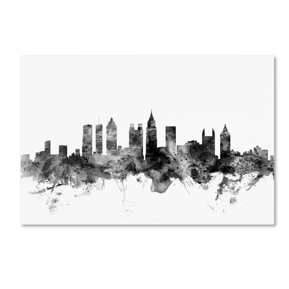 Atlanta Georgia Skyline B&W by Michael Tompsett, 16x24-Inch Canvas Wall Art