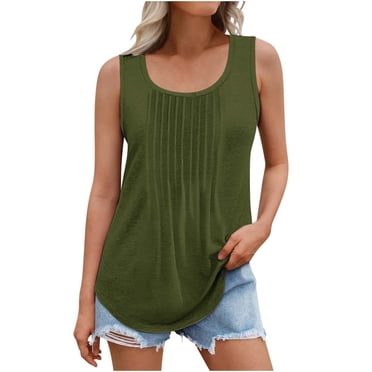 fheaev Summer Savings Clearance Summer Tank Top for Womens 2025 Going Out Tops!Women Solid Color Round Neck Sleeveless Casual Tee Tank