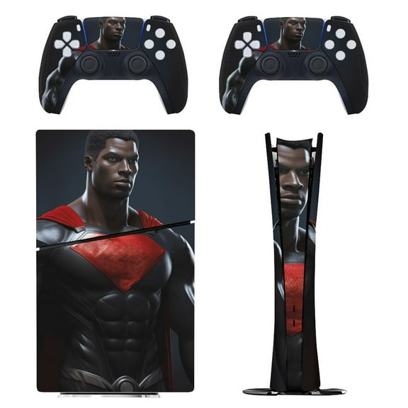 Skin Sticker for PS5 Slim Standard Disc Digital Edition Console and Controllers Decals for Playstation 5 (Black Hero,PS5 Slim)