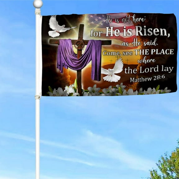 Bayyon Easter Jesus Grommet Flag He Is Not Here For He Is Risen Flag Banner with Grommets 3x5Feet Man cave Decor