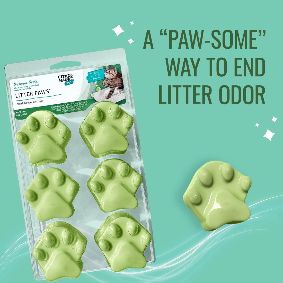 (4 pack) Citrus Magic Pet Odor Control Litter Paws, Outdoor Fresh Scent, 6-Count