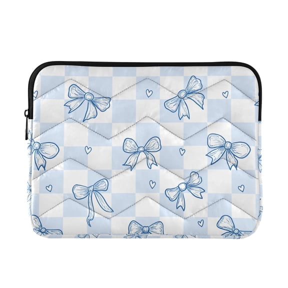 DIXRUYEE Multi-Layer Padded Blue Bow Checkboard Laptop Sleeve Waterproof Shock Resistant Notebook Case for 13/14/15/16 Inch Laptops Office Slim Portable Computer Pouch