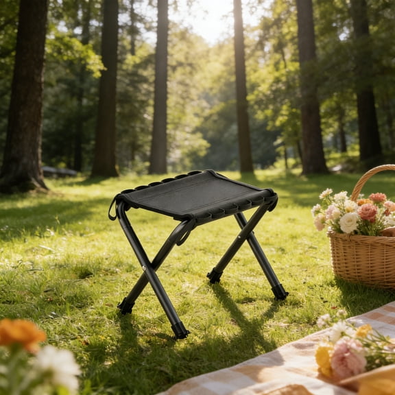 WIZUTIZ Portable Folding Stool 12in Small Folding Camping Chair with Bag Outdoor Lightweight Oxford Steel Seat for Hiking Fishing Travel Picnic Sports Gardening Collapsible Storage Space Saver