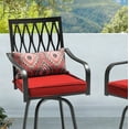 thumbnail image 3 of Nuu Garden 2-Piece Outdoor Patio Swivel Bar Stools, All-Weather Metal Bar Height Bistro Stools with Red Padded Cushions and Extra Pillows, Outdoor Furniture Bar Stools Set, Black, 3 of 9
