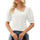 thumbnail image 2 of Camiseta de manga corta con cuello en V asimétrico, ajustada y cómoda, para mujer, diseño único, tejido de poliéster, para primavera/verano/otoño., 2 of 4
