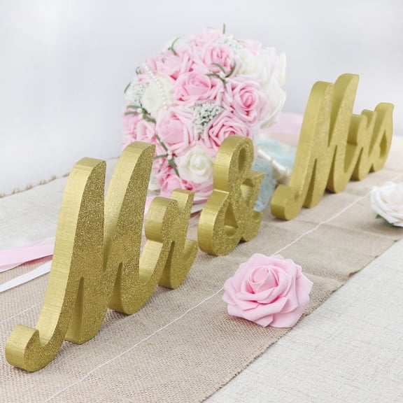 Golden Mr and Mrs Signs Wedding Table Decorations, Wooden Freestanding Letters for Photo Props, Rustic Dec