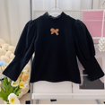 thumbnail image 5 of NORO ARK Girls Blouse (0-10) Puff Long Sleeve Mock Neck Cute Bow Soft Fleece Casual Slim Polyester Tops Black Size 10, 5 of 7
