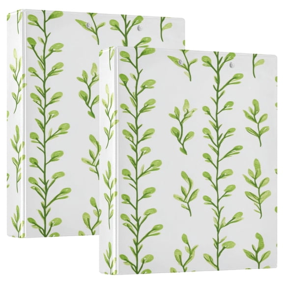 Vertical Green Sprigs 12.4x10.6in PVC Round Ring Binder, D-Ring 3-Hole, Metal Clip, 200 Sheets