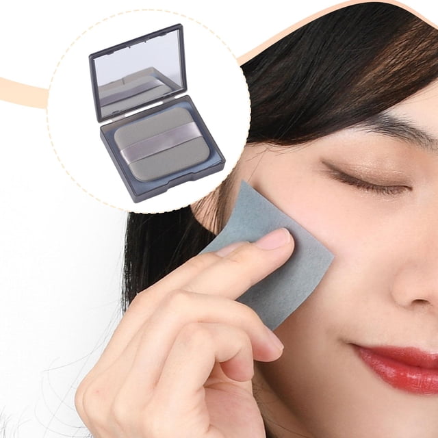 Voxware 200 Pieces Oil Absorbing Sheet Oil Control Face Blotting Paper Mirror Case Portable Flax Fiber Makeup Friendly Handy Suitable for student men women beauty skincare gift giving home Black