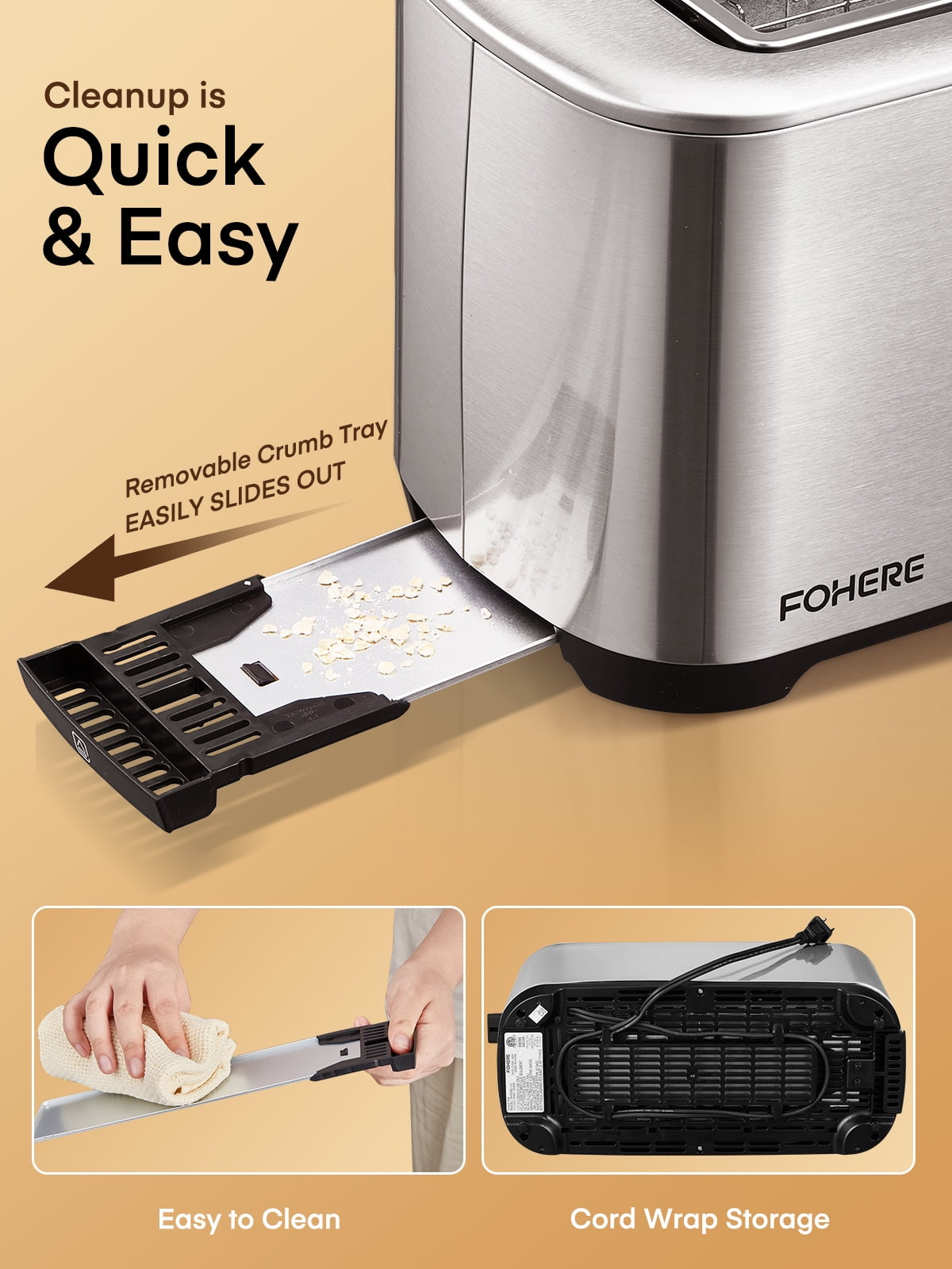 4 Slice Toaster Touch Screen Control, FOHERE Long Extra Wide Slots, 6 Bread Types & Shade Settings