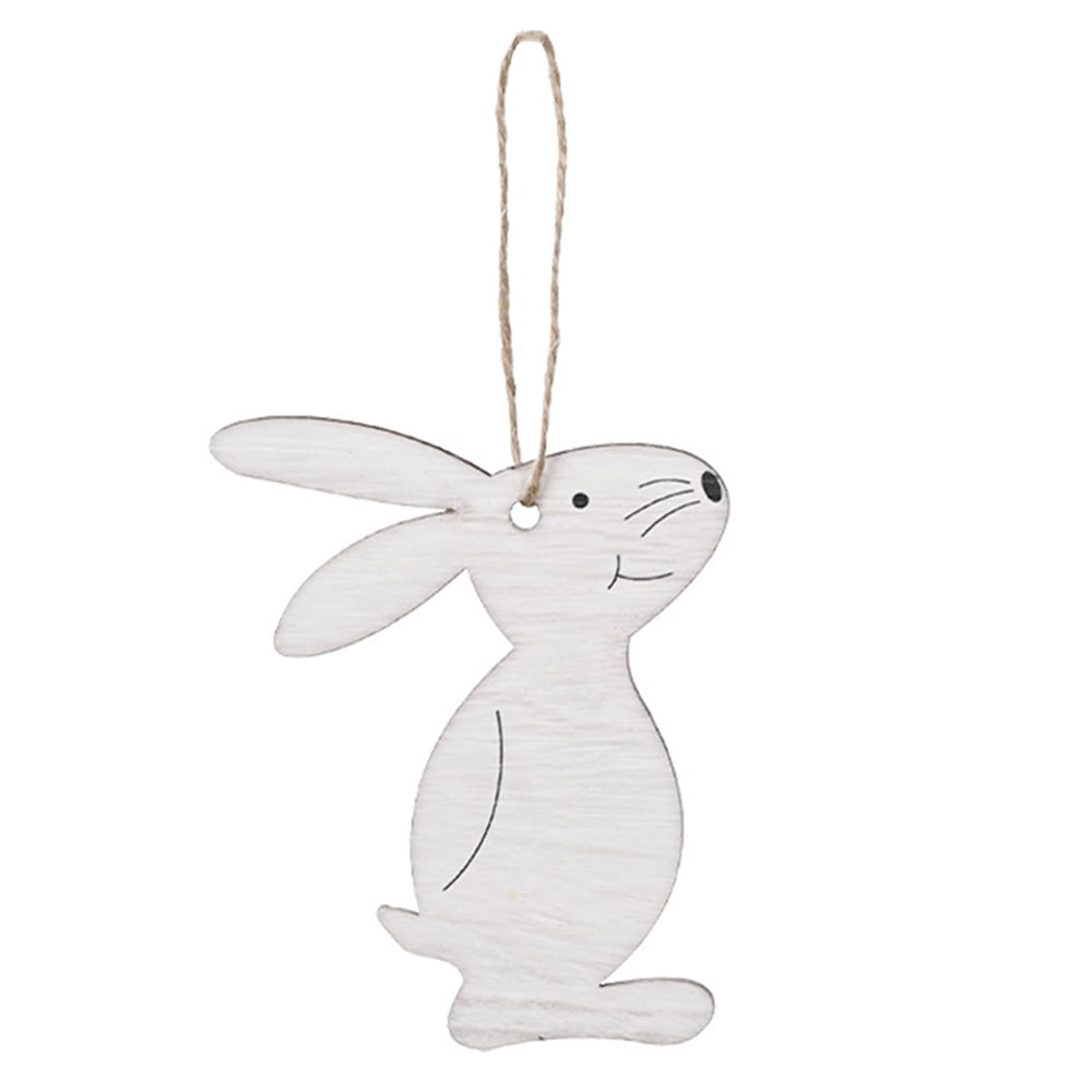 4Pcs Easter Rabbit Wooden Decor DIY Wood Hanging Crafts Bunny Easter Ornaments 